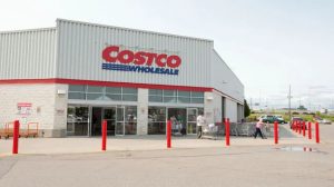 Costco entrance in Kingston’s west end, a membership-based warehouse club offering bulk groceries and household goods