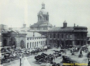 Vintage photo of Kingston Market Square in the 1920s with horse-drawn carriages
