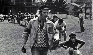 Queen’s frosh duck-walking across campus, 1975