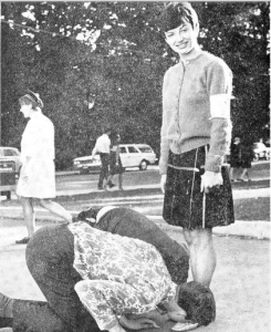 First-year student kissing upper-year’s shoes, Queen’s 1967
