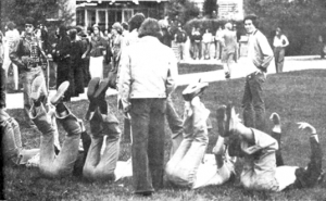 Queen’s students doing the “dead horse”