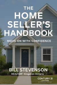 Home Seller Handbook cover design by Bill Stevenson REALTOR®, Century 21 Lanthorn Real Estate Ltd., Brokerage, Kingston Ontario – homeowner standing beside SOLD sign.