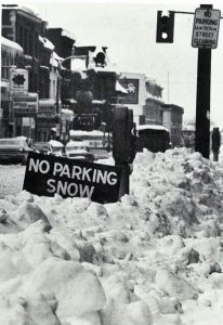 Historic 1970 photo of snowbanks and no-parking signs on Princess Street in Kingston
