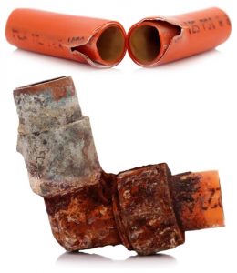 Failed orange Kitec plumbing pipe and a corroded brass fitting from a Kingston area home, showing the type of deterioration that leads to leaks and sudden water damage, Bill Stevenson REALTOR, Century 21 Lanthorn Real Estate Ltd Brokerage