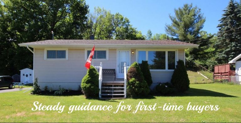 Single-storey rural bungalow in the Kingston area with a front lawn, driveway and Canadian flag, representing an ideal first home for a new buyer.
