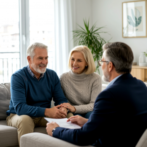 Older couple meeting with financial advisor to discuss reverse mortgage options and risks, Kingston area, Bill Stevenson REALTOR, Century 21 Lanthorn Real Estate Ltd, Brokerage