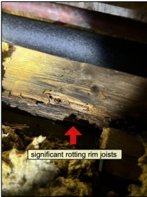Significant rotting rim joists identified in a crawl space during a Kingston area home inspection, Bill Stevenson, REALTOR®, Century 21 Lanthorn Real Estate Ltd., Brokerage