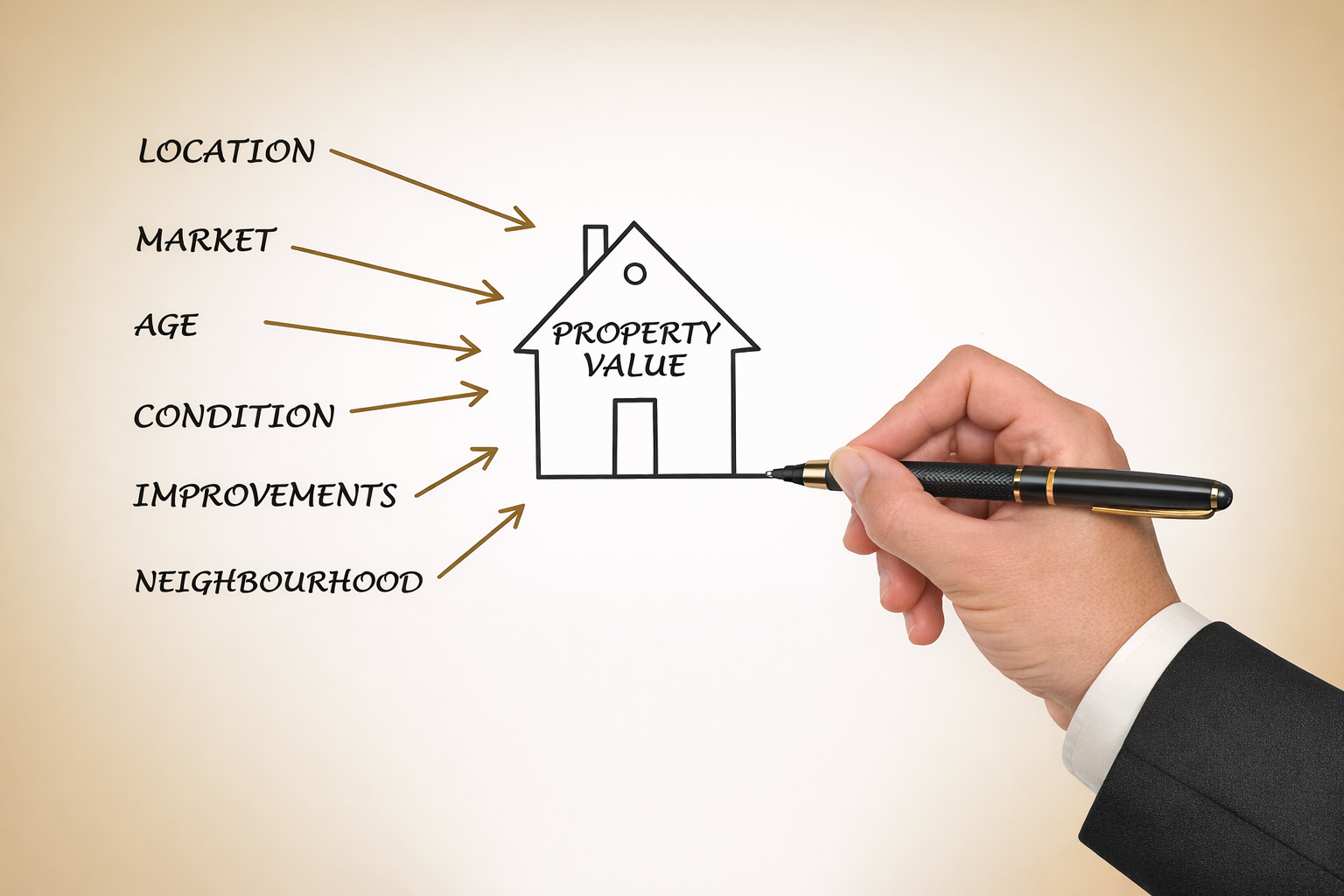 Diagram showing how location, market conditions, age, condition, improvements, and neighbourhood affect property value in Kingston and area, Bill Stevenson, REALTOR®, Century 21 Lanthorn Real Estate Ltd., Brokerage