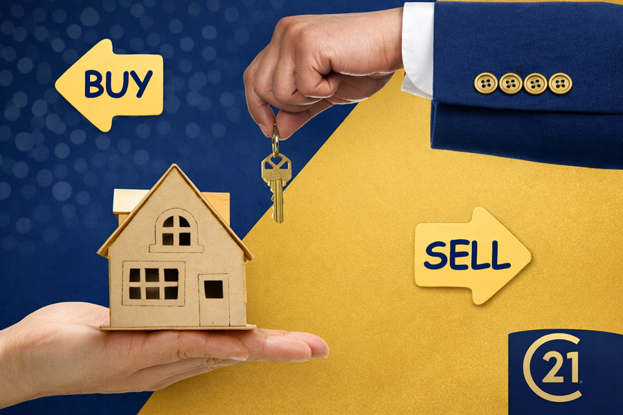 Illustration showing buy first or sell first home decision for homeowners in Kingston and the surrounding Frontenac, Lennox, and Leeds communities, Bill Stevenson REALTOR® Century 21 Lanthorn Real Estate Ltd Brokerage