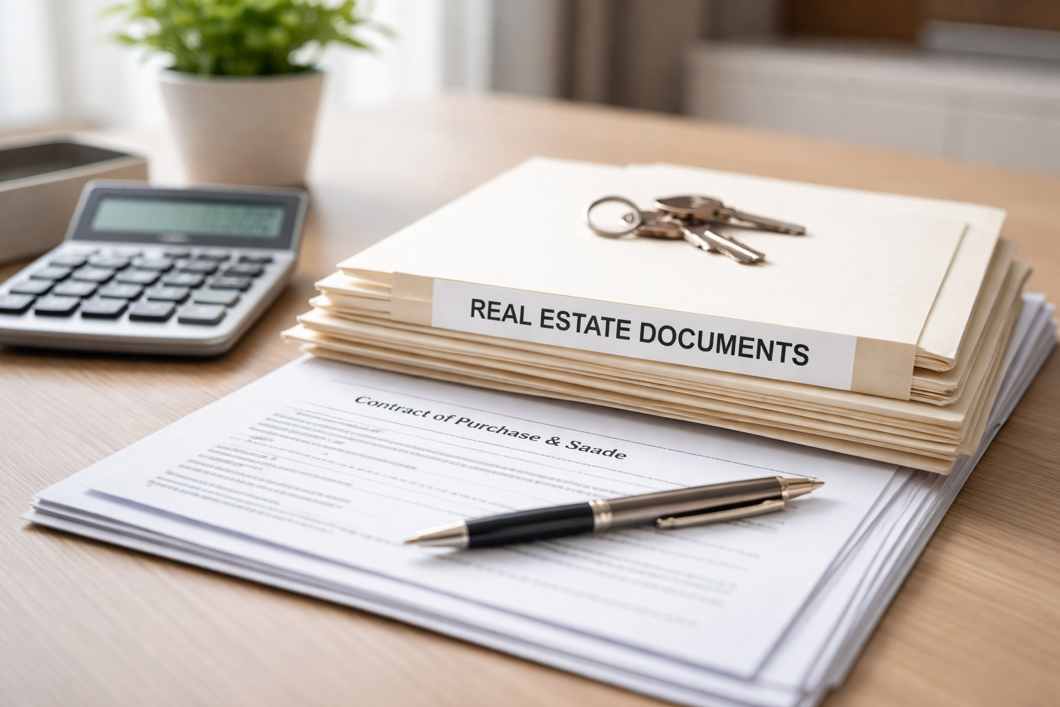 Neat stack of real estate closing documents on desk with calculator and pen, Bill Stevenson, REALTOR®, Century 21 Lanthorn Real Estate Ltd., Brokerage, Kingston and Area