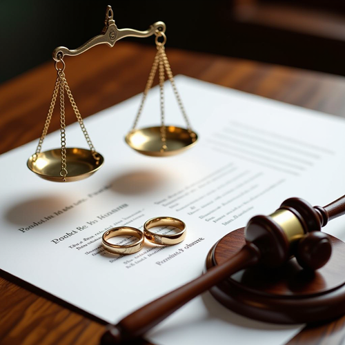 Ontario equalization process showing legal documents scale and financial balance
