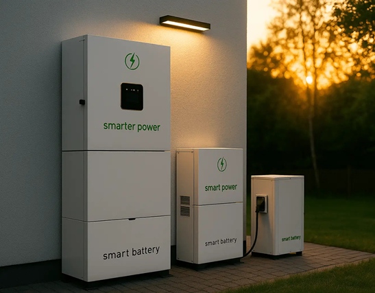 Home battery storage system installed outside residential property showing backup power units and energy storage