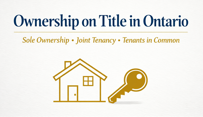 Ownership on title in Ontario featured image with house and key graphic showing sole ownership joint tenancy and tenants in common Bill Stevenson REALTOR® Kingston Eastern Ontario