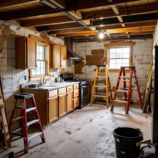 Basement under renovation with kitchen installation for future in-law suites in Kingston area