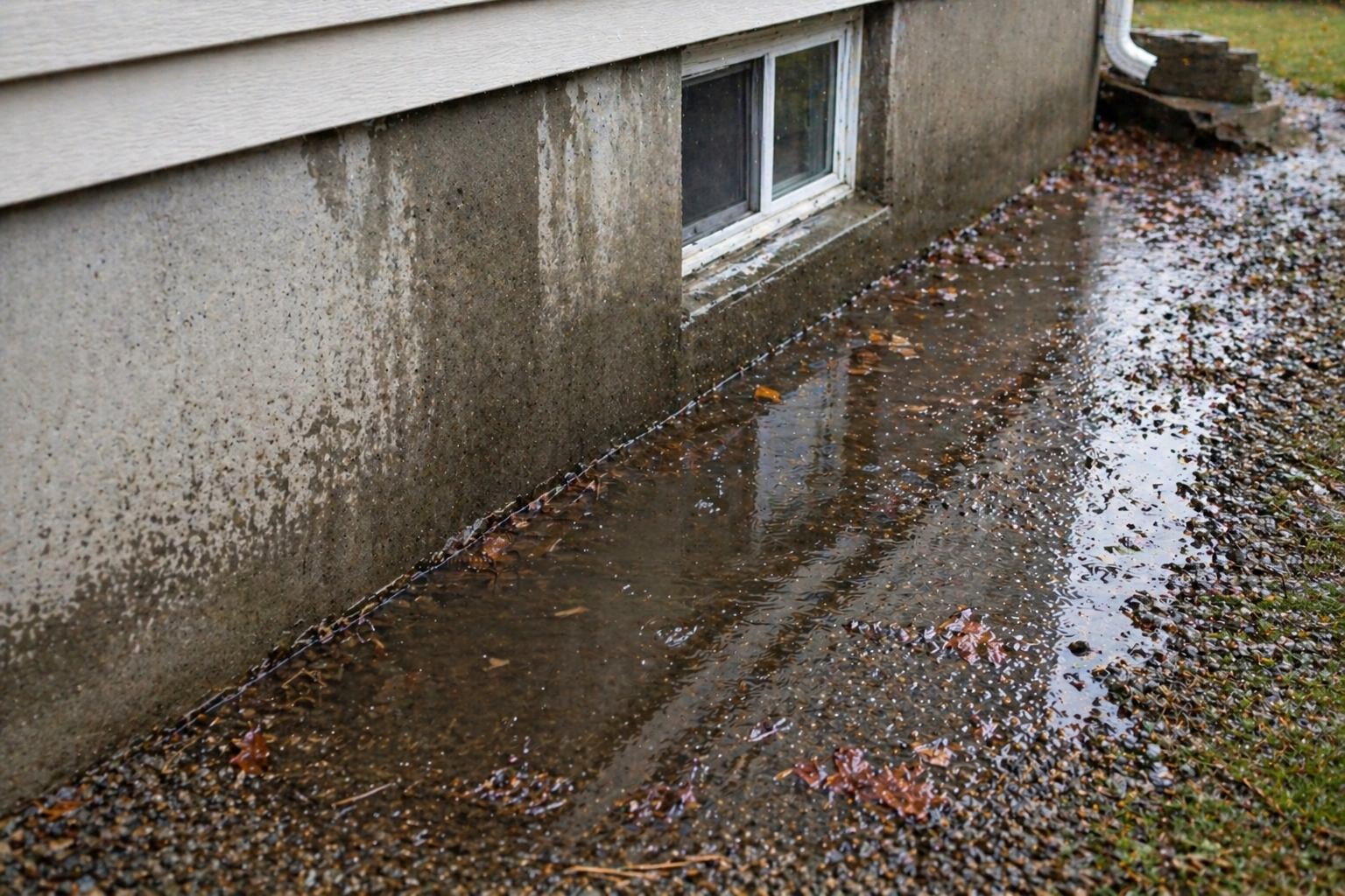 Rain leading to Water pooling near foundation showing drainage issue at home in Kingston and area