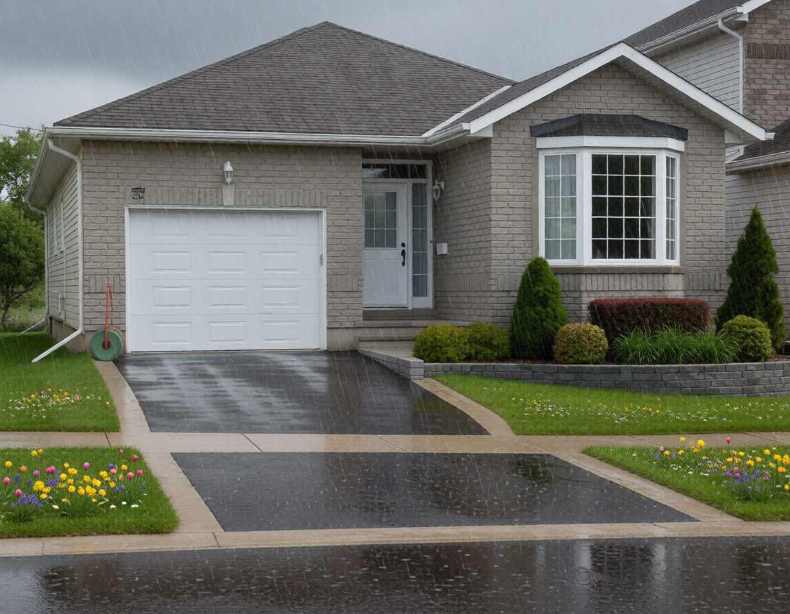 Home exterior during rain showing drainage and runoff conditions in Kingston and area