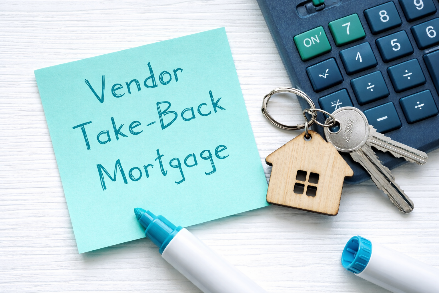 Vendor take-back mortgage concept with house keychain and financing tools, Bill Stevenson REALTOR®, Century 21 Lanthorn Real Estate Ltd., Brokerage
