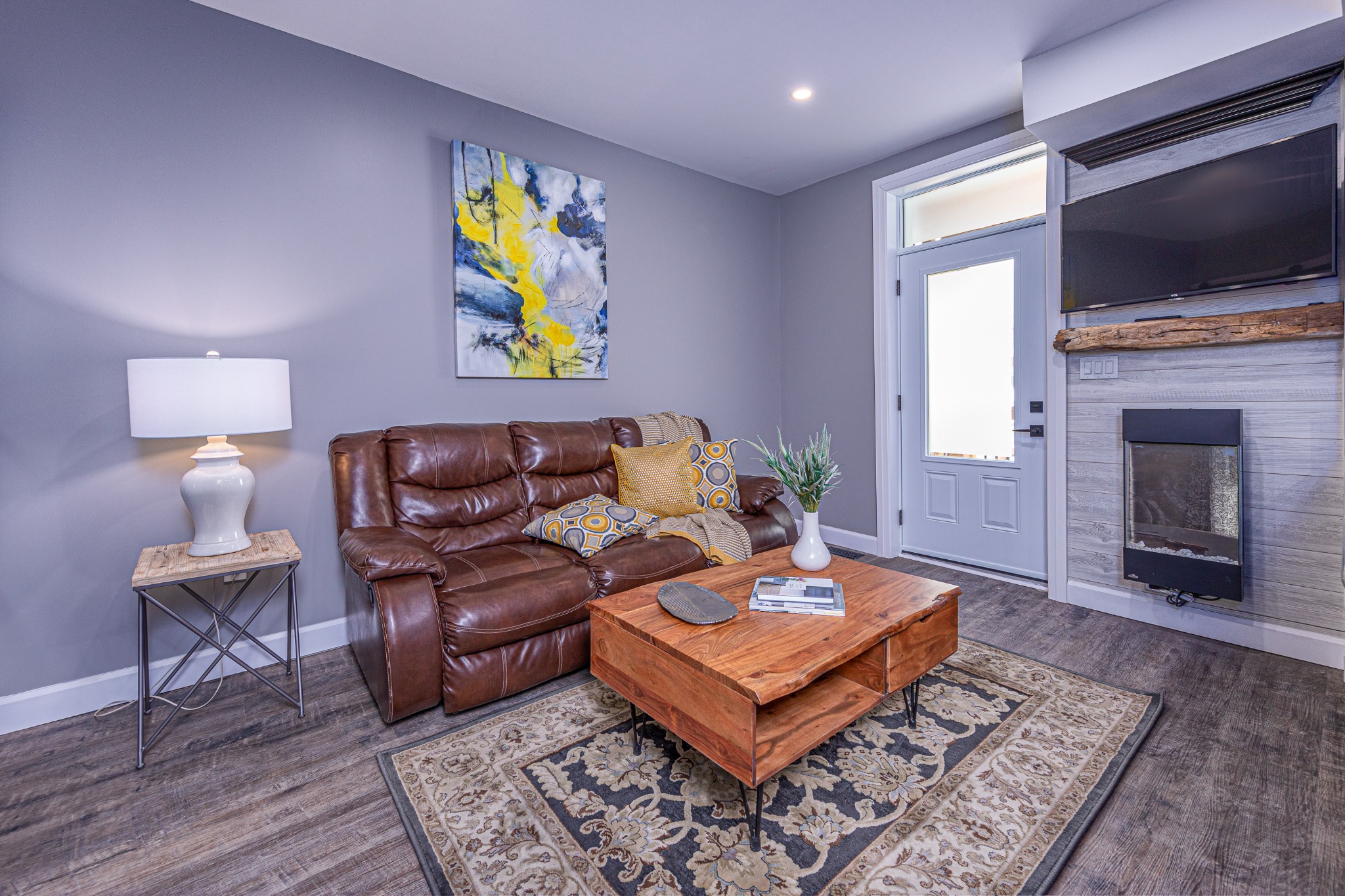 Modern furnished living room at 45 Chestnut Street in Kingston’s Fruit Belt neighbourhood
