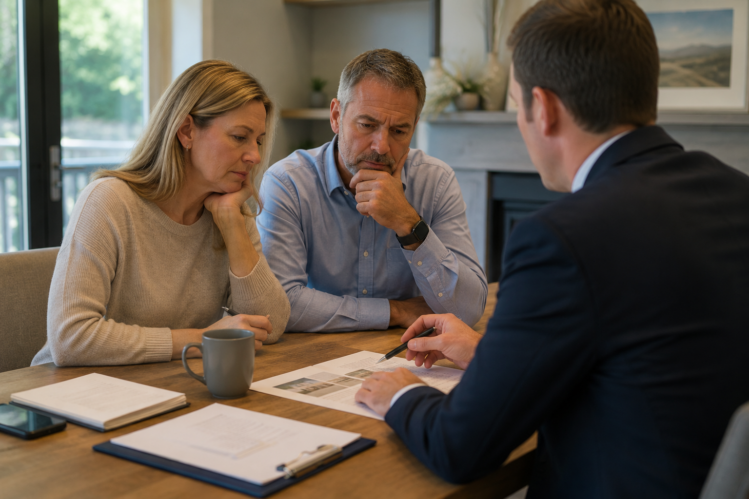 Couple meeting with a professional advisor regarding real estate financing, property ownership, and housing transactions in Ontario