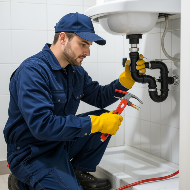 Plumber completing repair work during home sale negotiations after inspections