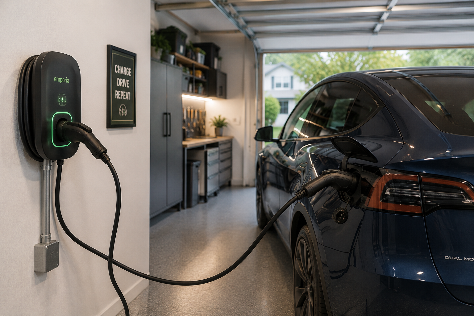 Electric vehicle charging at a Level 2 charger in a residential garage, illustrating smart homes and EV-ready features. Bill Stevenson, REALTOR®, Century 21 Lanthorn Real Estate Ltd., Brokerage.