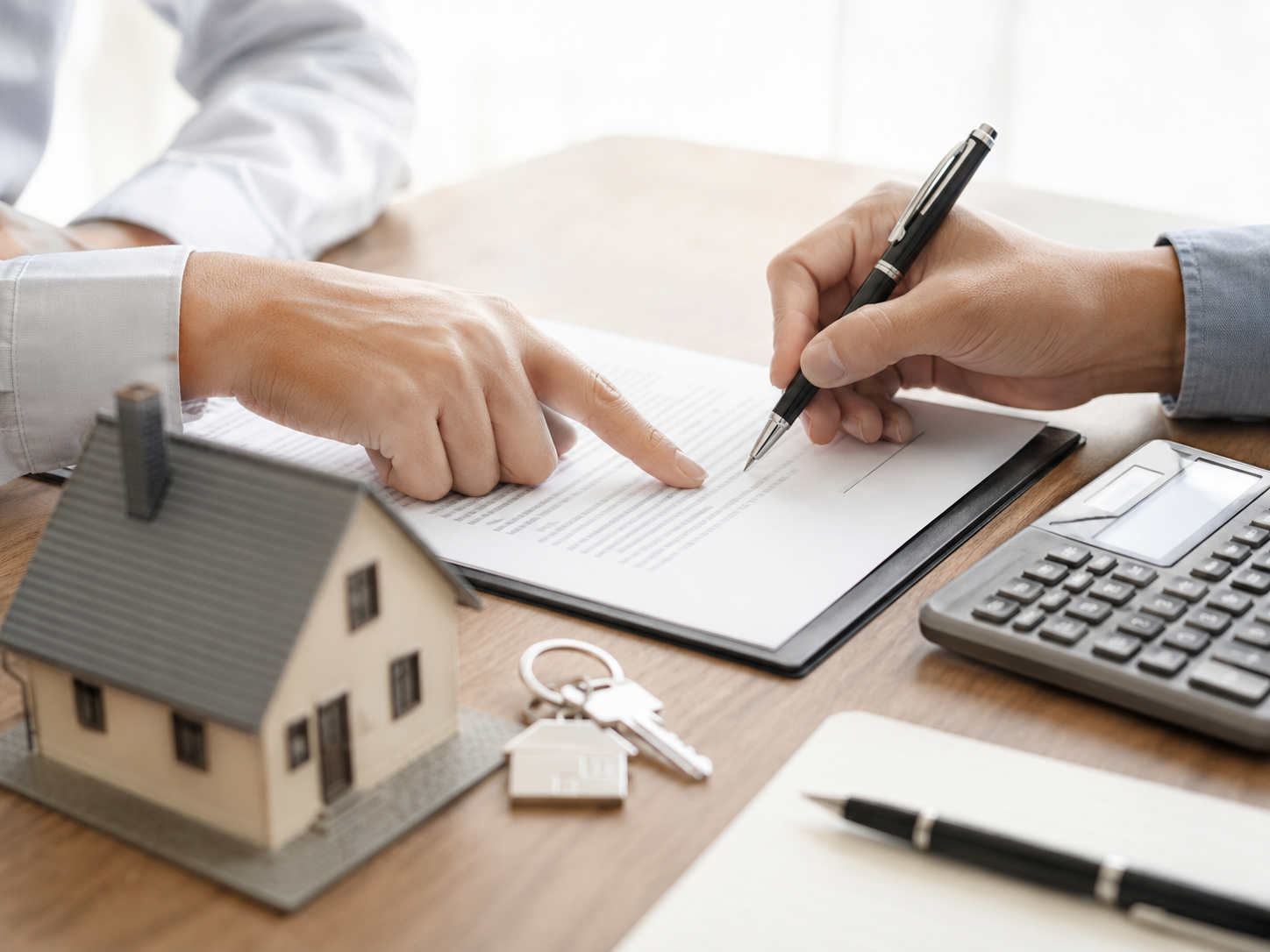 Older couple reviewing finances with a piggy bank on the table, representing the retirement risks of co-signing a mortgage.